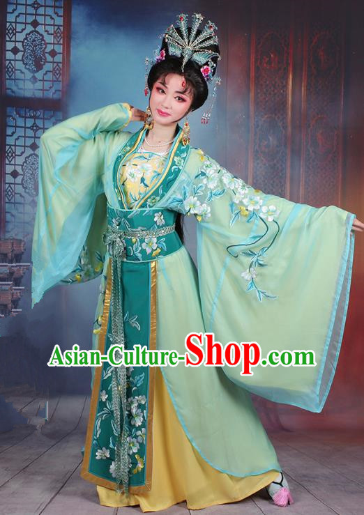 Traditional China Beijing Opera Young Lady Hua Tan Costume Princess Green Embroidered Cape, Ancient Chinese Peking Opera Diva Embroidery Dress Clothing