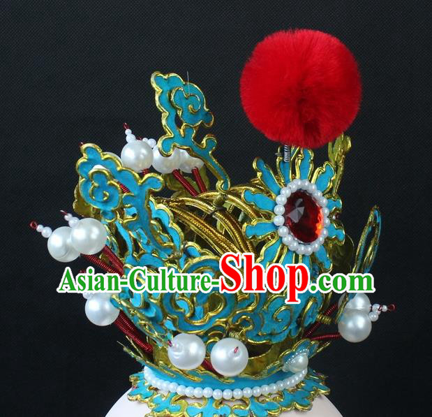 Traditional China Beijing Opera Lang Scholar Niche Sun Wukong Green Tuinga, Ancient Chinese Peking Opera Crown Prince Headwear