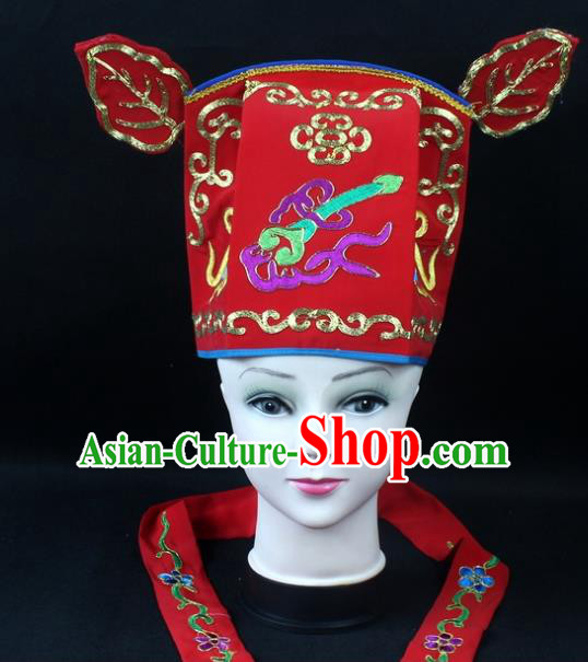 Traditional China Beijing Opera Headpiece Prime Minister Hat, Ancient Chinese Peking Opera Lang Scholar Hat Headwear