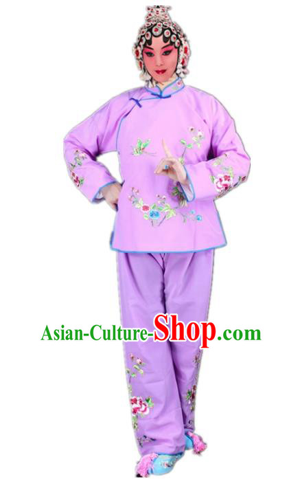 Traditional China Beijing Opera Young Lady Hua Tan Costume Maidservants Embroidered Purple Clothing, Ancient Chinese Peking Opera Diva Embroidery Dress Clothing