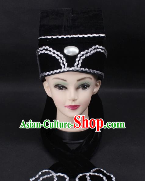 Traditional China Beijing Opera Young Men Hair Accessories Headwear, Ancient Chinese Peking Opera Niche Hat Black Kerchief