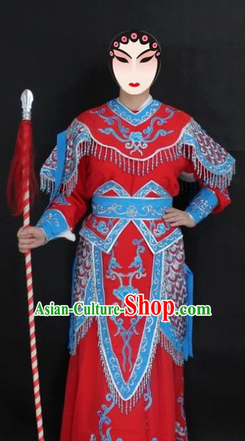 Traditional China Beijing Opera Swordplay Costume Red Embroidered Clothing, Ancient Chinese Peking Opera Blues Embroidery Dress Clothing