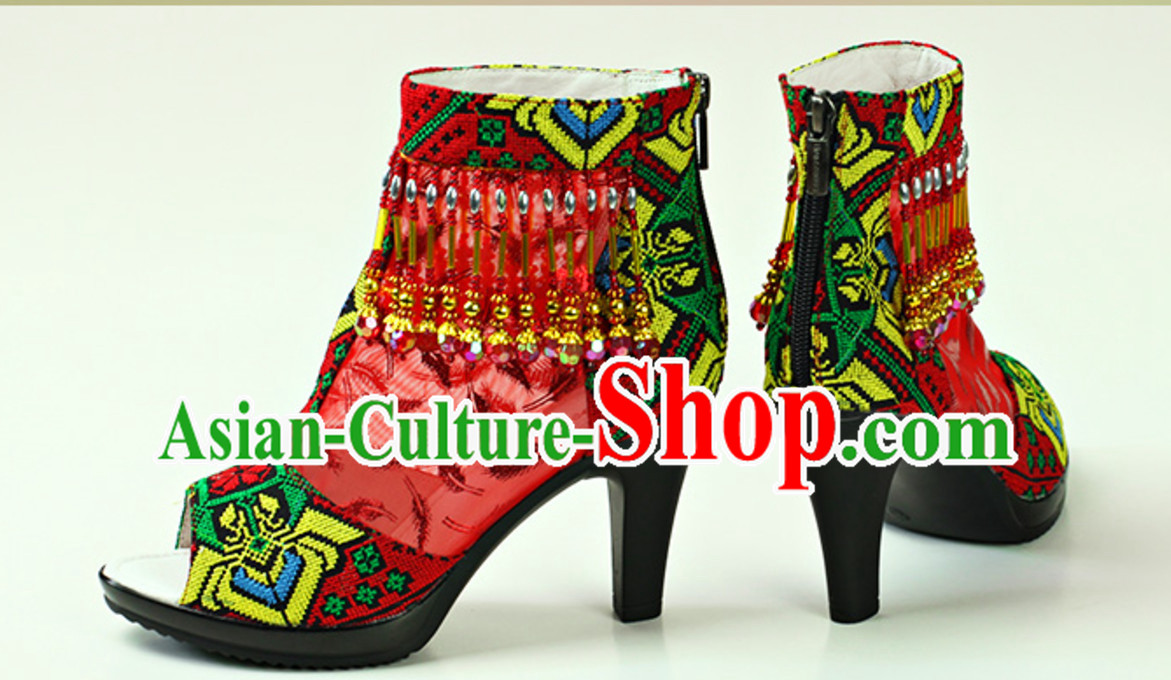 Traditional Handmade Hmong Women Minority Shoes Miao Ethnic Shoes