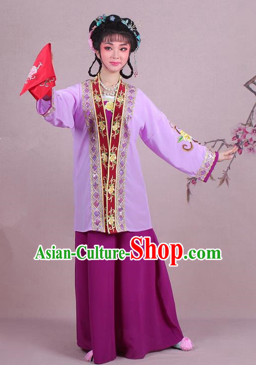 Traditional China Beijing Opera Pantaloon Costume A Dream in Red Mansions Maidservants Purple Dress, Ancient Chinese Peking Opera Dowager Embroidery Clothing
