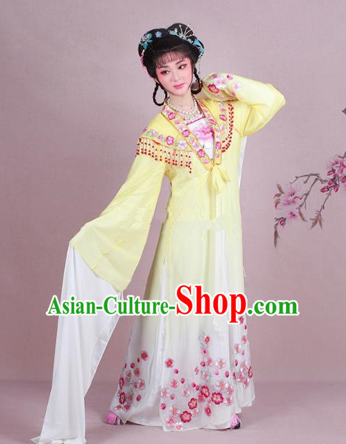 Traditional China Beijing Opera Young Lady Costume Embroidered Yellow Fairy Dress, Ancient Chinese Peking Opera Diva Embroidery Plum Blossom Clothing