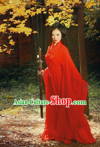 Traditional Chinese Tang Dynasty Chivalrous Woman Red Costume, Elegant Hanfu Clothing Chinese Ancient Swordswoman Dress Clothing