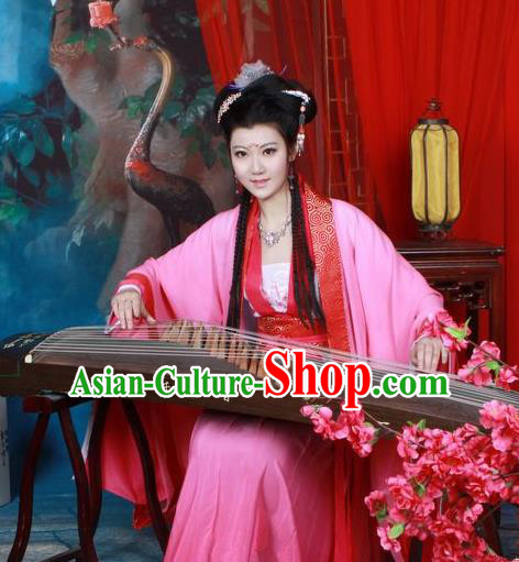 Traditional Chinese Tang Dynasty Imperial Princess Peri Costume, Elegant Hanfu Clothing Chinese Ancient Fairy Rosy Dress Clothing