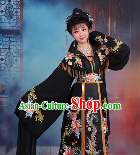 Traditional China Beijing Opera Palace Lady Hua Tan Costume Black Embroidered Dress, Ancient Chinese Peking Opera Diva Senior Concubine Embroidery Peony Clothing