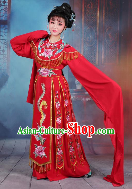 Traditional China Beijing Opera Palace Lady Hua Tan Costume Water Sleeve Embroidered Dress, Ancient Chinese Peking Opera Diva Senior Concubine Embroidery Red Clothing