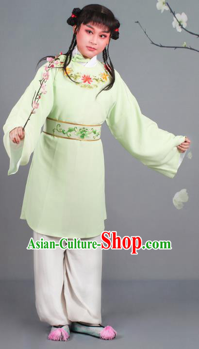 Traditional China Beijing Opera Livehand Costume Scholar Embroidered Green Robe, Ancient Chinese Peking Opera Book Boy Embroidery Clothing