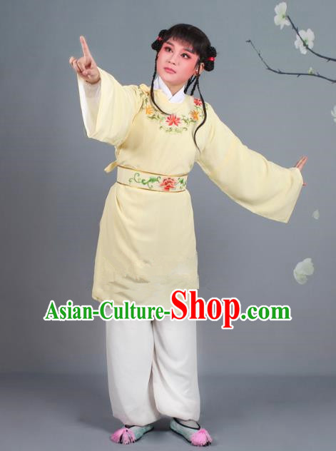 Traditional China Beijing Opera Livehand Costume Scholar Embroidered Yellow Robe, Ancient Chinese Peking Opera Book Boy Embroidery Clothing