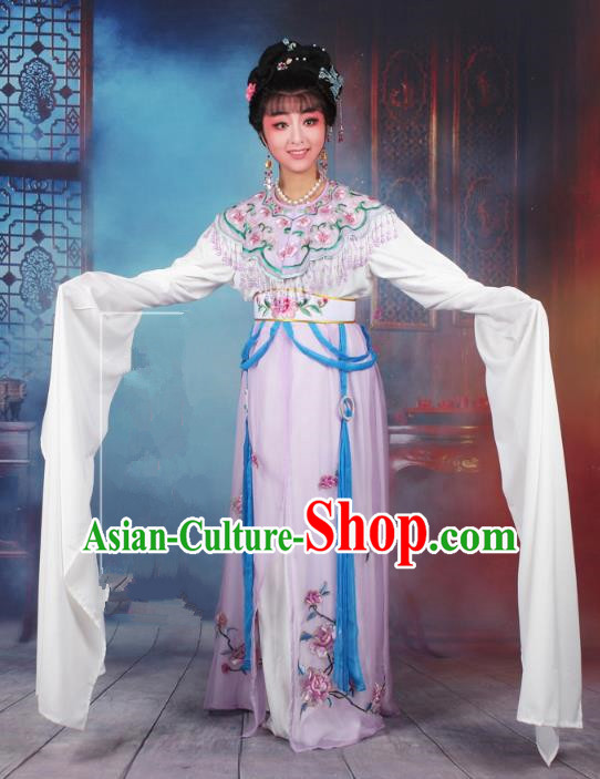 Traditional China Beijing Opera Young Lady Hua Tan Costume Lilac Embroidered Dress, Ancient Chinese Peking Opera Diva Senior Concubine Embroidery Peony Clothing