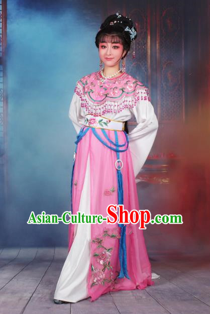 Traditional China Beijing Opera Young Lady Hua Tan Costume Pink Embroidered Dress, Ancient Chinese Peking Opera Diva Senior Concubine Embroidery Peony Clothing