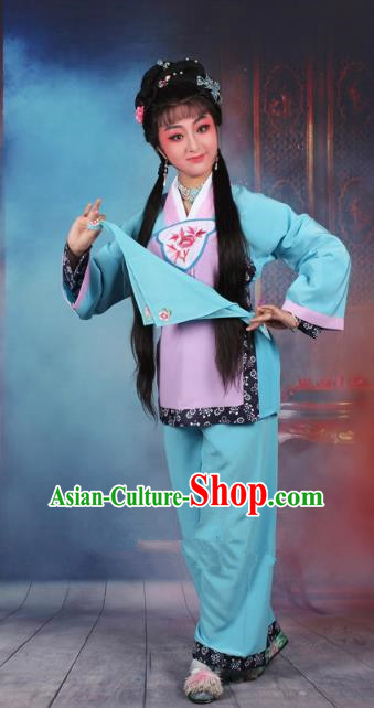 Traditional China Beijing Opera Young Lady Hua Tan Costume Servant Girl Blue Embroidered Dress, Ancient Chinese Peking Opera Diva Maidservants Embroidery Clothing