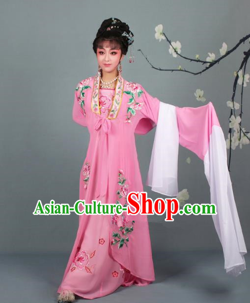 Traditional China Beijing Opera Young Lady Hua Tan Costume Princess Pink Embroidered Cape, Ancient Chinese Peking Opera Diva Embroidery Dress Clothing