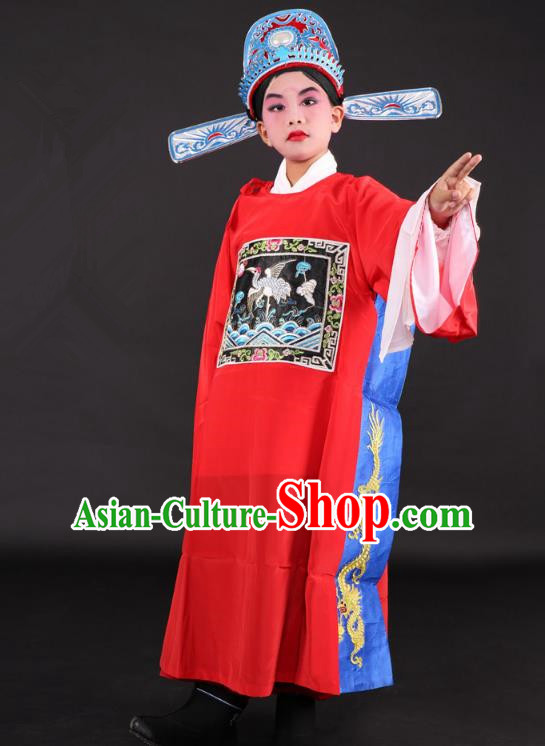 Traditional China Beijing Opera Niche Costume Lang Scholar Embroidered Robe and Hat, Ancient Chinese Peking Opera Embroidery Gwanbok for Kids