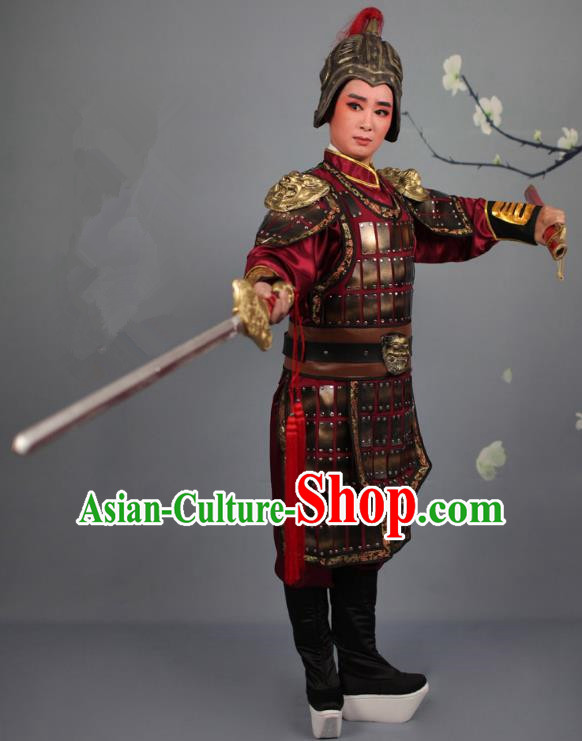 Traditional China Beijing Opera Swordplay Armour Costume, Ancient Chinese Peking Opera Blues Female General Clothing