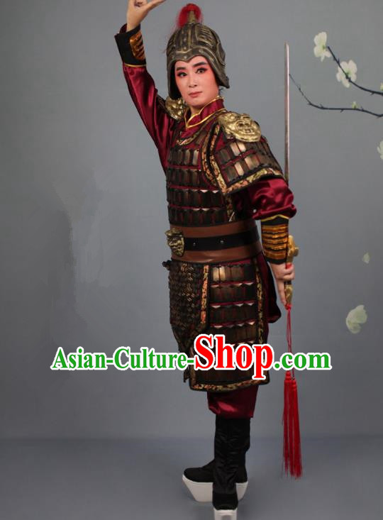 Traditional China Beijing Opera Swordplay Helmet and Armour Costume, Ancient Chinese Peking Opera Blues Female General Clothing