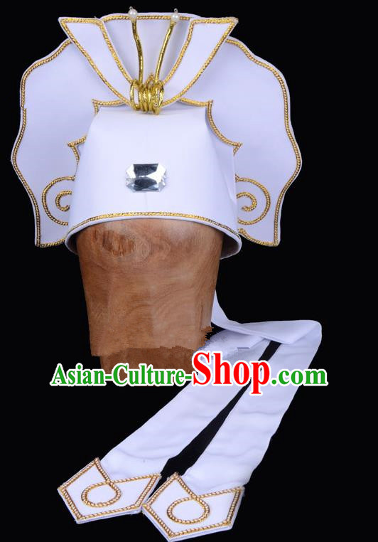 Traditional China Beijing Opera Young Men Hair Accessories Scholar Share-Win Headwear, Ancient Chinese Peking Opera Niche White Hat