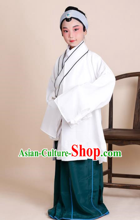 Traditional China Beijing Opera Old Women Costume, Ancient Chinese Peking Opera Pantaloon White Dress Clothing for Kids