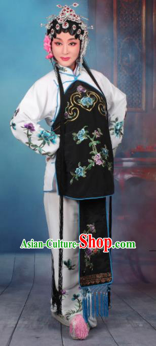 Top Grade Professional Beijing Opera Young Lady Costume Servant Girl White Embroidered Clothing, Traditional Ancient Chinese Peking Opera Maidservants Embroidery Clothing