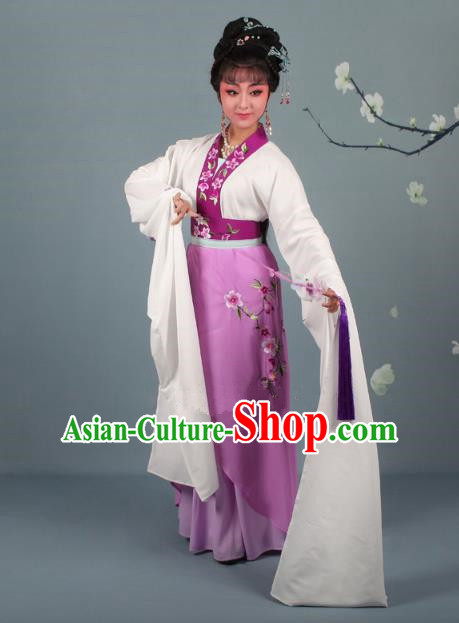 Traditional China Beijing Opera Young Lady Hua Tan Costume Princess Purple Embroidered Dress, Ancient Chinese Peking Opera Diva Embroidery Peach Blossom Clothing