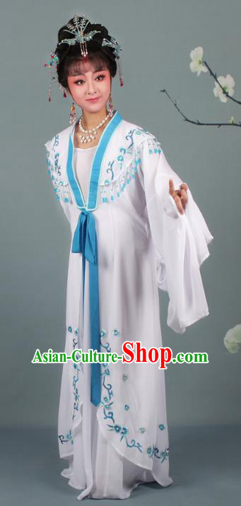 Top Grade Professional Beijing Opera Young Lady Hua Tan Costume White Embroidered Dress, Traditional Ancient Chinese Peking Opera Diva Embroidery  Clothing