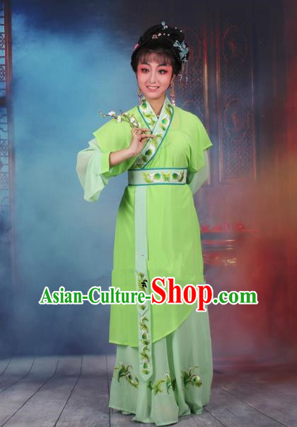 Top Grade Professional Beijing Opera Young Lady Costume Servant Girl Green Embroidered Dress, Traditional Ancient Chinese Peking Opera Maidservants Embroidery Clothing