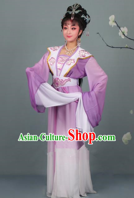 Top Grade Professional Beijing Opera Palace Lady Costume Hua Tan Purple Embroidered Clothing, Traditional Ancient Chinese Peking Opera Diva Embroidery Clothing