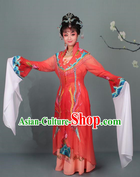 Top Grade Professional Beijing Opera Palace Lady Costume Hua Tan Red Embroidered Dress, Traditional Ancient Chinese Peking Opera Diva Embroidery Phoenix Clothing