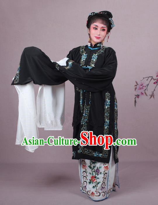 Top Grade Professional Beijing Opera Female Role Costume Black Embroidered Cape, Traditional Ancient Chinese Peking Opera Diva Embroidery Clothing