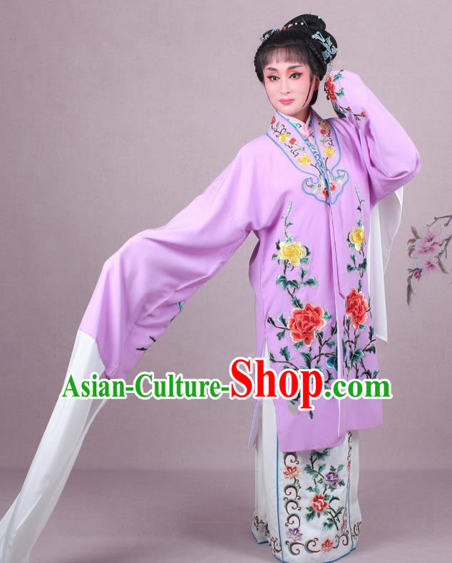 Top Grade Professional Beijing Opera Female Role Costume Imperial Concubine Purple Embroidered Cape, Traditional Ancient Chinese Peking Opera Diva Embroidery Peony Clothing