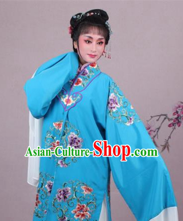 Top Grade Professional Beijing Opera Nobility Lady Costume Princess Blue Embroidered Cape, Traditional Ancient Chinese Peking Opera Diva Embroidery Clothing