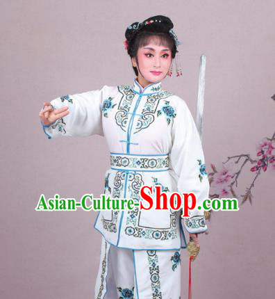 Traditional China Beijing Opera Swordplay Costume Embroidered White Clothing, Ancient Chinese Peking Opera Blues Female General Embroidery Dress Clothing