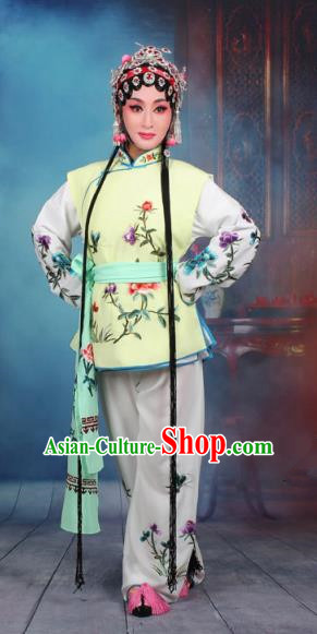 Top Grade Professional Beijing Opera Young Lady Costume Mui Tsai Yellow Embroidered Vest Clothing, Traditional Ancient Chinese Peking Opera Maidservants Embroidery Clothing