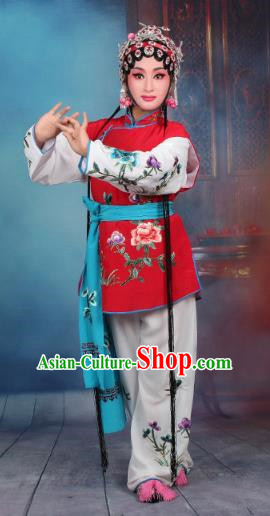 Top Grade Professional Beijing Opera Young Lady Costume Mui Tsai Red Embroidered Vest Clothing, Traditional Ancient Chinese Peking Opera Maidservants Embroidery Clothing