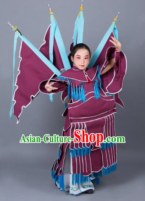 Traditional China Beijing Opera Female General Costume and Headwear Complete Set, Ancient Chinese Peking Opera Swordplay Military Officer Clothing for Kids