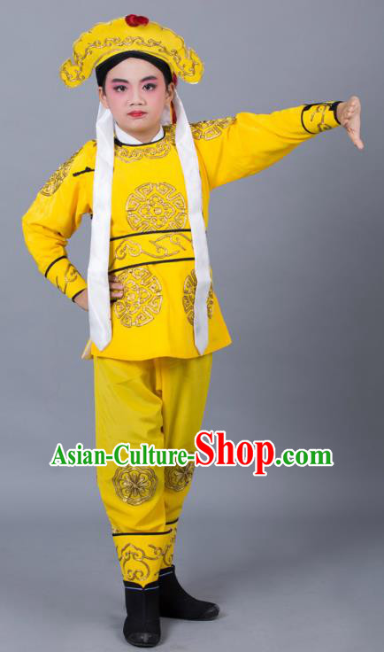 Traditional China Beijing Opera Takefu Costume, Ancient Chinese Peking Opera Wu-Sheng Warrior Embroidery Yellow Clothing