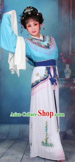 Top Grade Professional Beijing Opera Diva Costume Nobility Lady Blue Embroidered Clothing, Traditional Ancient Chinese Peking Opera Hua Tan Princess Embroidery Dress