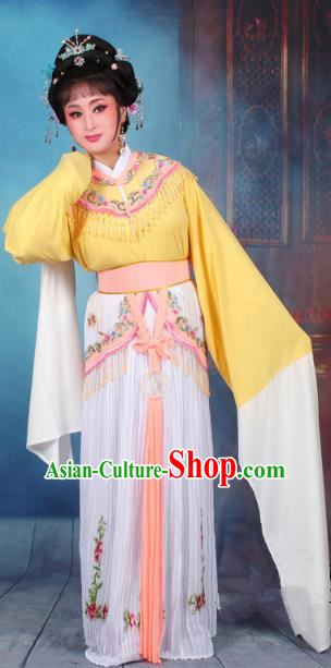 Top Grade Professional Beijing Opera Diva Costume Nobility Lady Yellow Embroidered Clothing, Traditional Ancient Chinese Peking Opera Hua Tan Princess Embroidery Dress