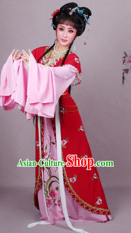 Top Grade Professional Beijing Opera Diva Costume Red Embroidered Clothing, Traditional Ancient Chinese Peking Opera Hua Tan Princess Embroidery Dress