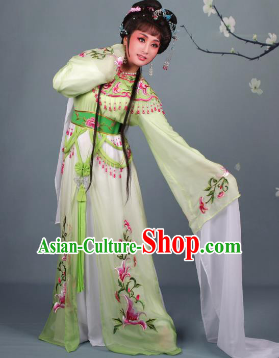 Top Grade Professional Beijing Opera Diva Costume Hua Tan Green Embroidered Clothing, Traditional Ancient Chinese Peking Opera Princess Embroidery Dress