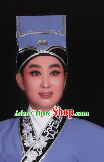 Top Grade Professional Beijing Opera Niche Costume Scholar Blue Hat Headwear, Traditional Ancient Chinese Peking Opera Young Men Headpiece