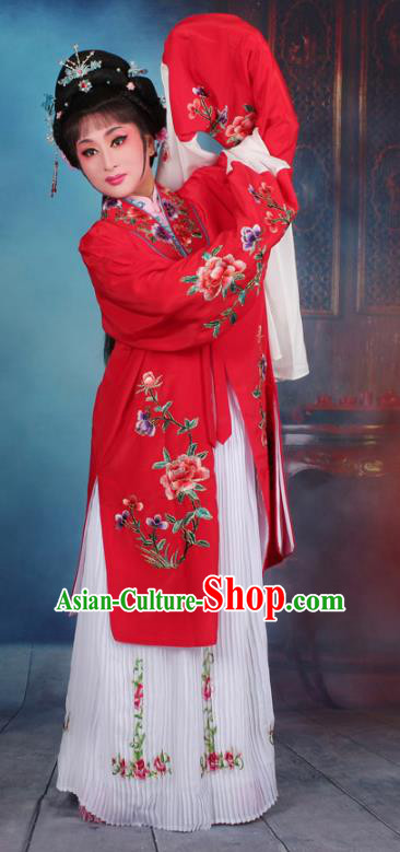 Top Grade Professional Beijing Opera Palace Lady Costume Hua Tan Red Embroidered Cape Dress, Traditional Ancient Chinese Peking Opera Diva Embroidery Clothing