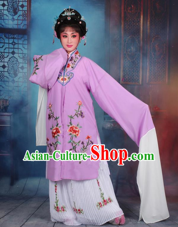 Top Grade Professional Beijing Opera Palace Lady Costume Hua Tan Purple Embroidered Cape Dress, Traditional Ancient Chinese Peking Opera Diva Embroidery Clothing