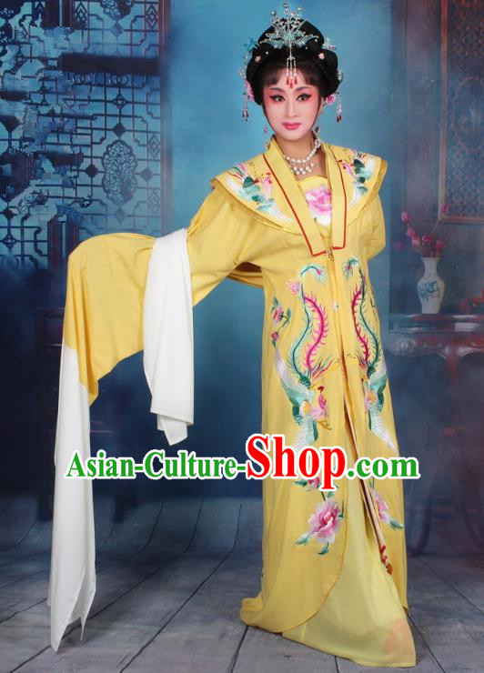 Top Grade Professional Beijing Opera Palace Lady Costume Hua Tan Embroidered Yellow Dress, Traditional Ancient Chinese Peking Opera Diva Embroidery Clothing