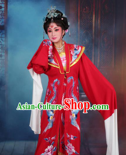 Top Grade Professional Beijing Opera Palace Lady Costume Hua Tan Embroidered Red Dress, Traditional Ancient Chinese Peking Opera Diva Embroidery Clothing