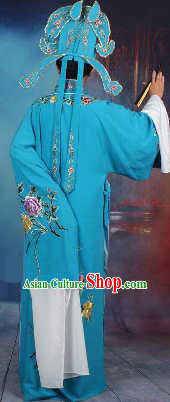 Traditional China Beijing Opera Niche Costume Gifted Scholar Embroidered Robe and Hat Ancient Chinese Peking Opera Embroidery Clothing