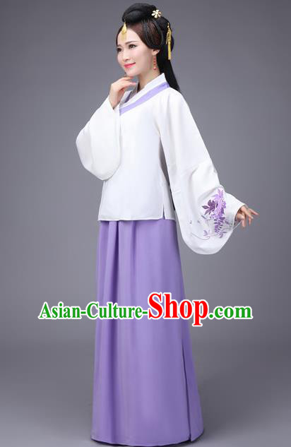 Traditional Ancient Chinese Fairy Purple Dress Palace Lady Sleeve Placket Costume, Elegant Hanfu Chinese Ming Dynasty Imperial Princess Embroidered Clothing for Women