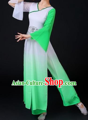 Traditional Chinese Classical Dance Fan Dance Costume, Folk Dance Umbrella Dance Green Uniform Clothing for Women